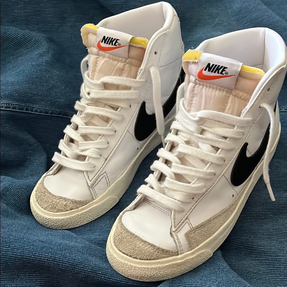 Nike White and Black High-Tops with Yellow Accents